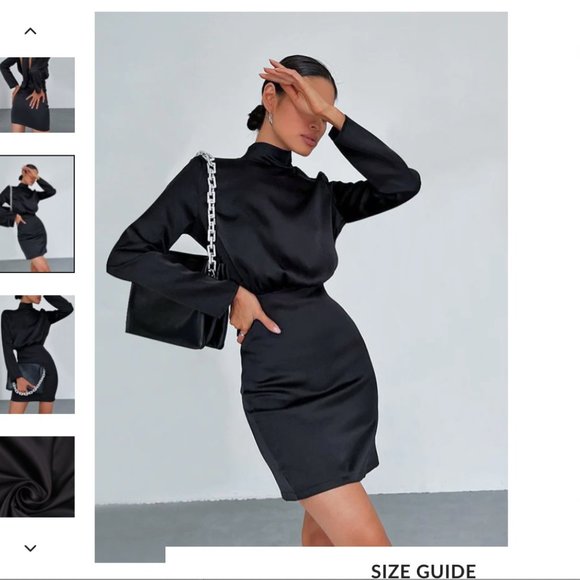 Satin Mock Neck Tie Back Short / Mini Dress - Picture 2 of 7